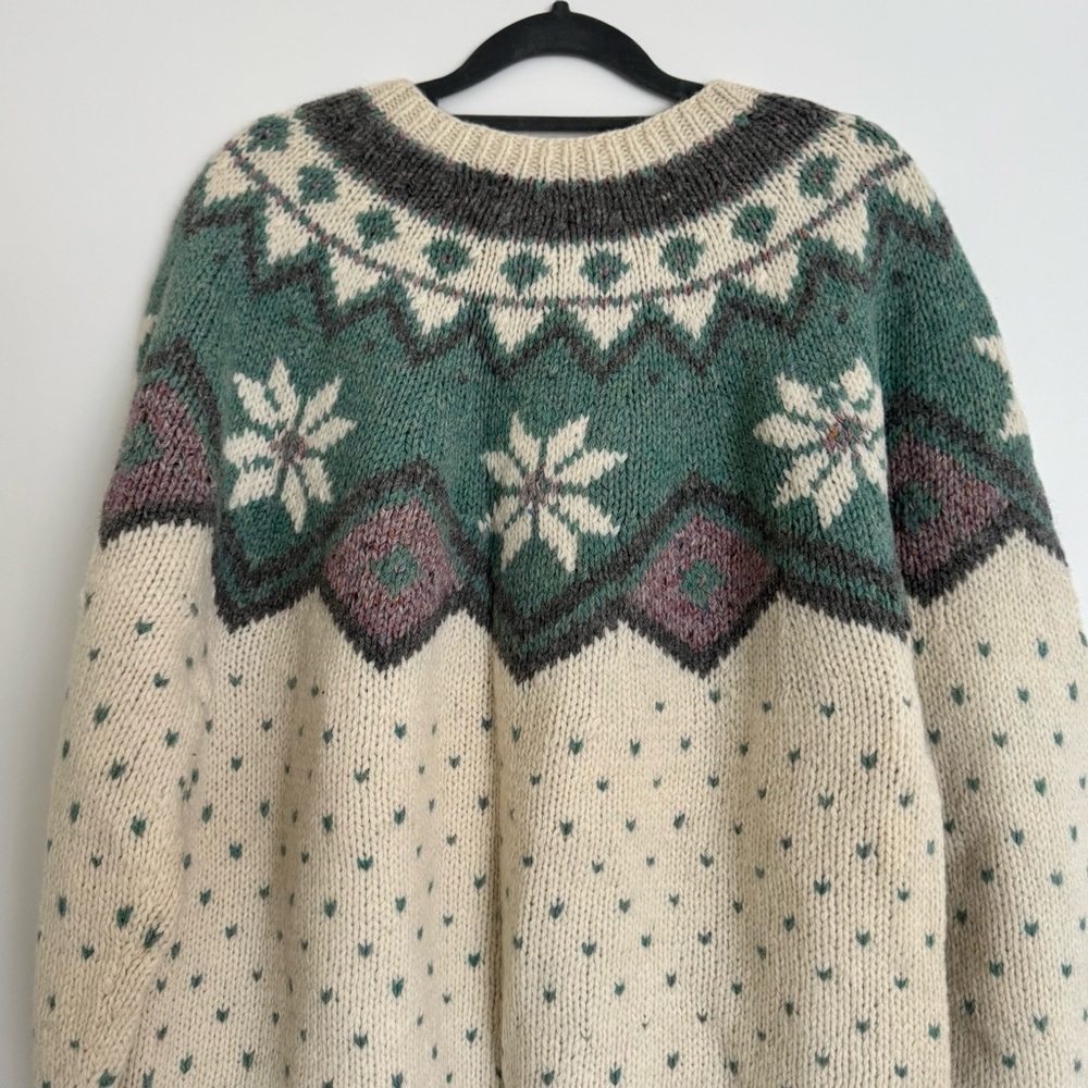 Vintage Marsh Landing Shetland Wool Heavyknit Cardigan Sweater Beige Large - Picture 7 of 15